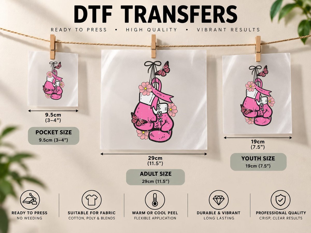 Breast Cancer Boxing Glove Pink Ribbon Awareness Fight DTF Transfer Iron On