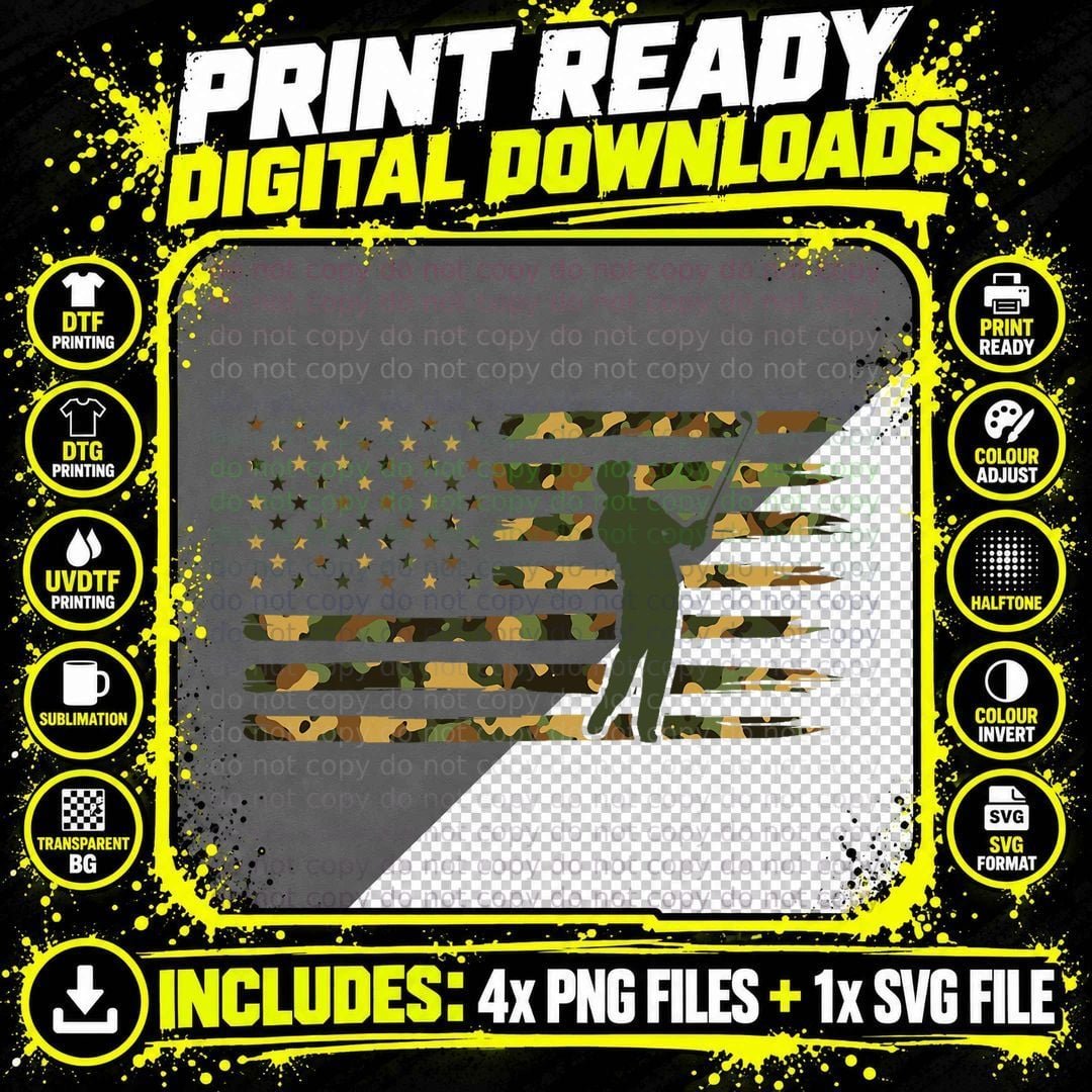 Camo Flag Golf Apparel - Golf American Flag T-Shirt Png SVG Digital Bundle