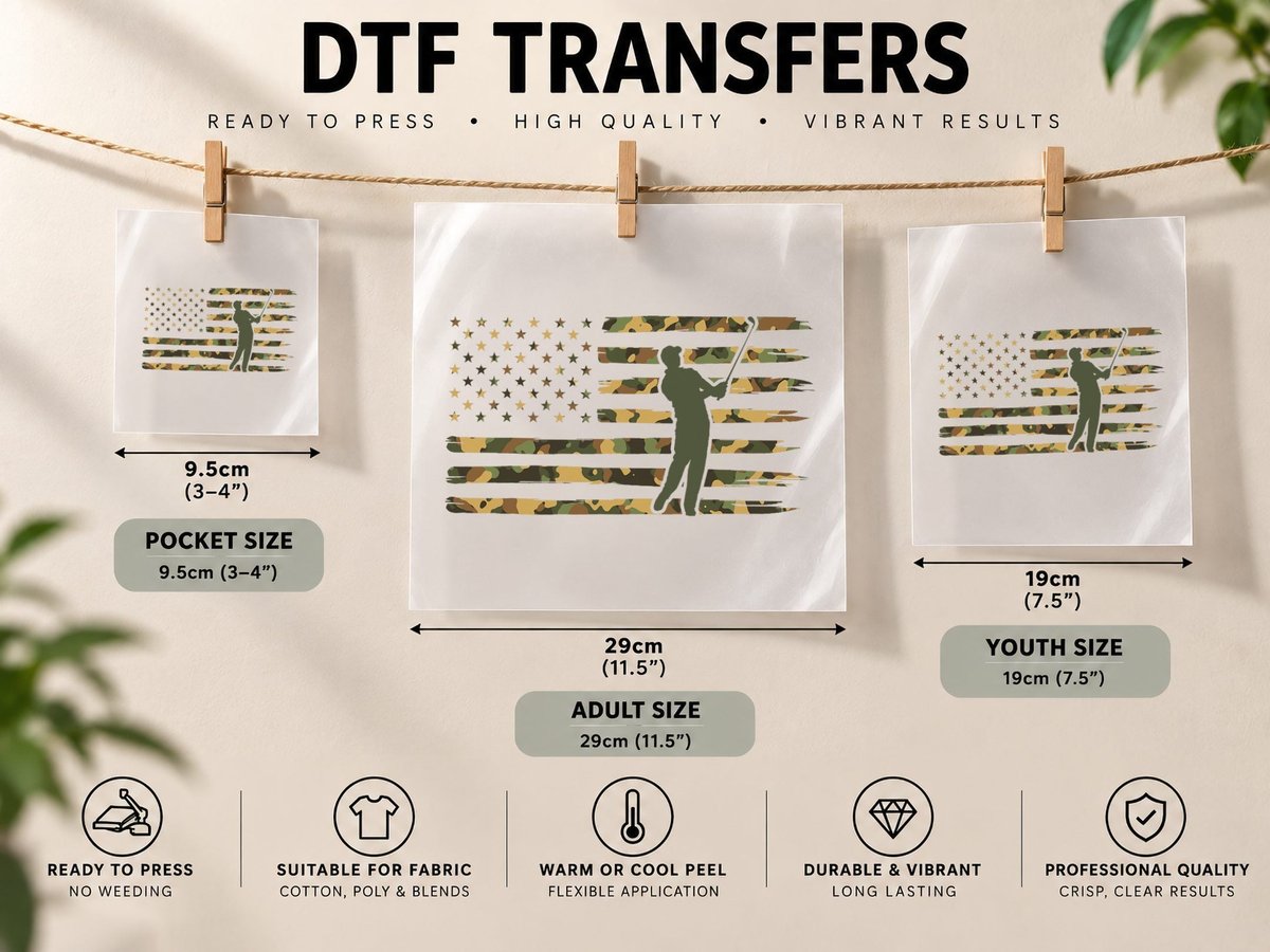 Camo Flag Golf - Golf American Flag DTF Transfer Iron On