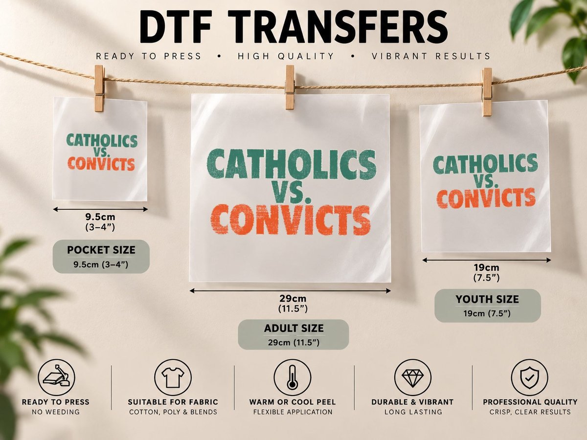 Catholics vs. Convicts Retro 1988 Football Game DTF Transfer Iron On