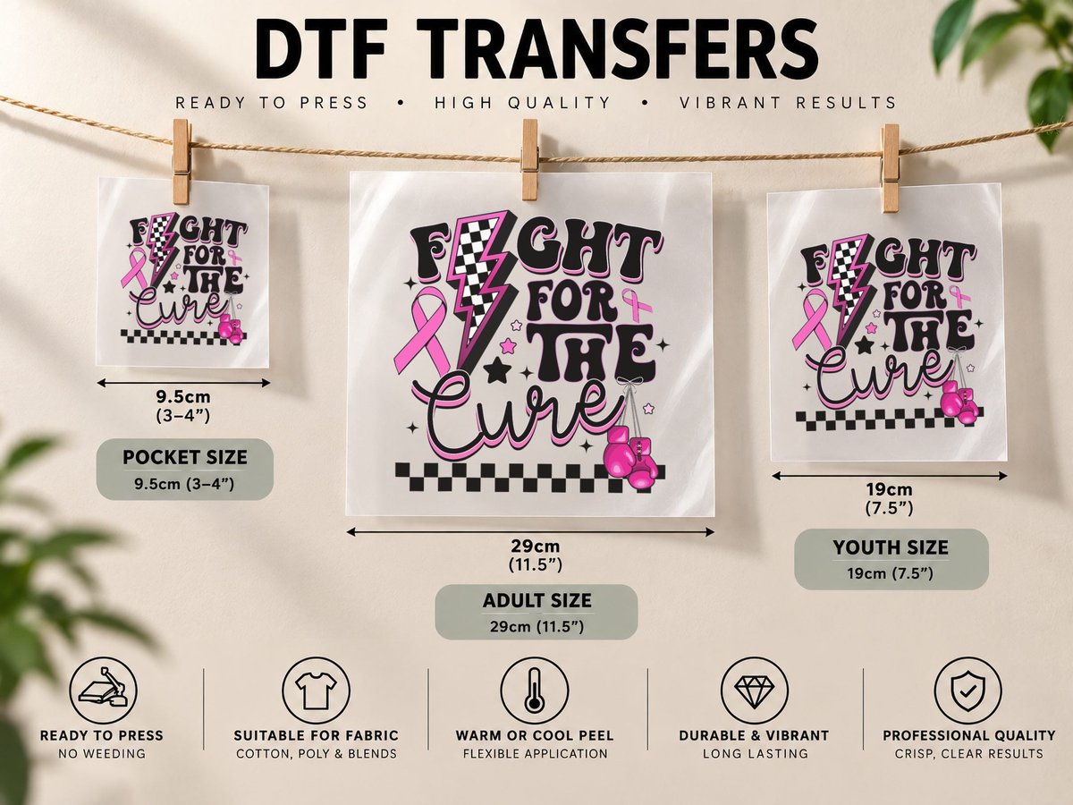 Checkered Lightning Breast Cancer Awareness Boxing Gloves DTF Transfer Iron On