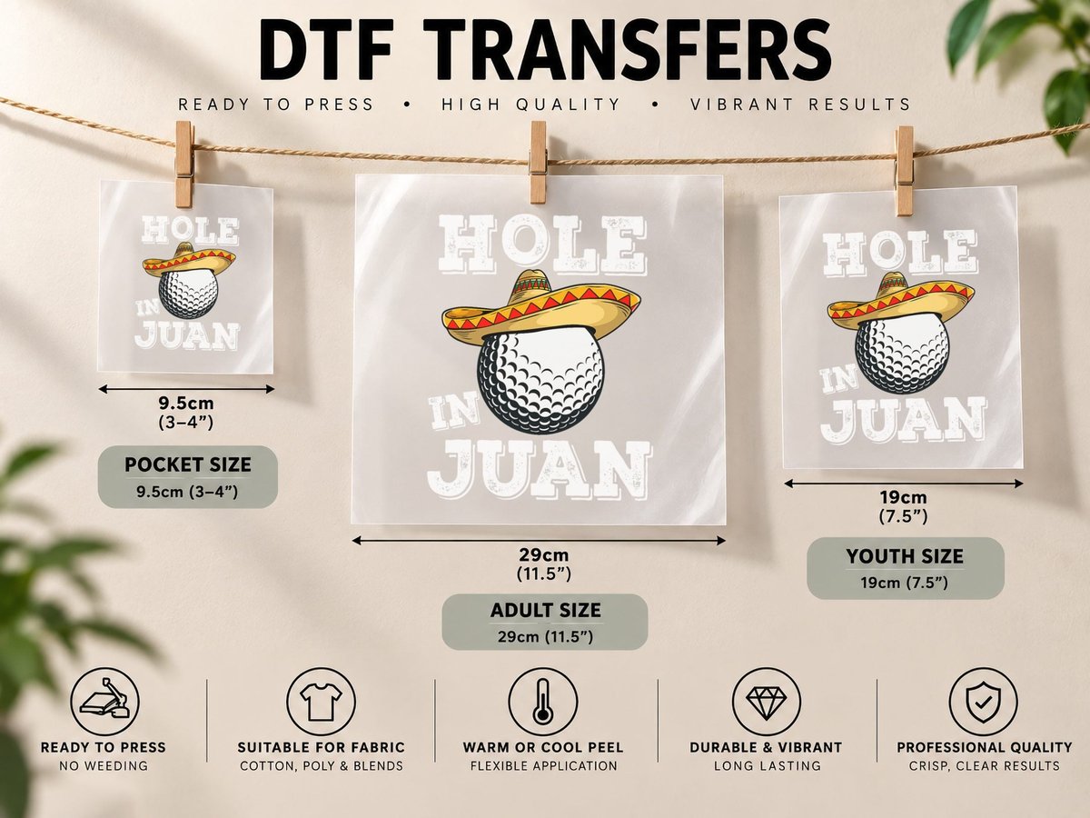 Cinco De Mayo Golf Funny Saying Golfer Joke Hole in Juan DTF Transfer Iron On