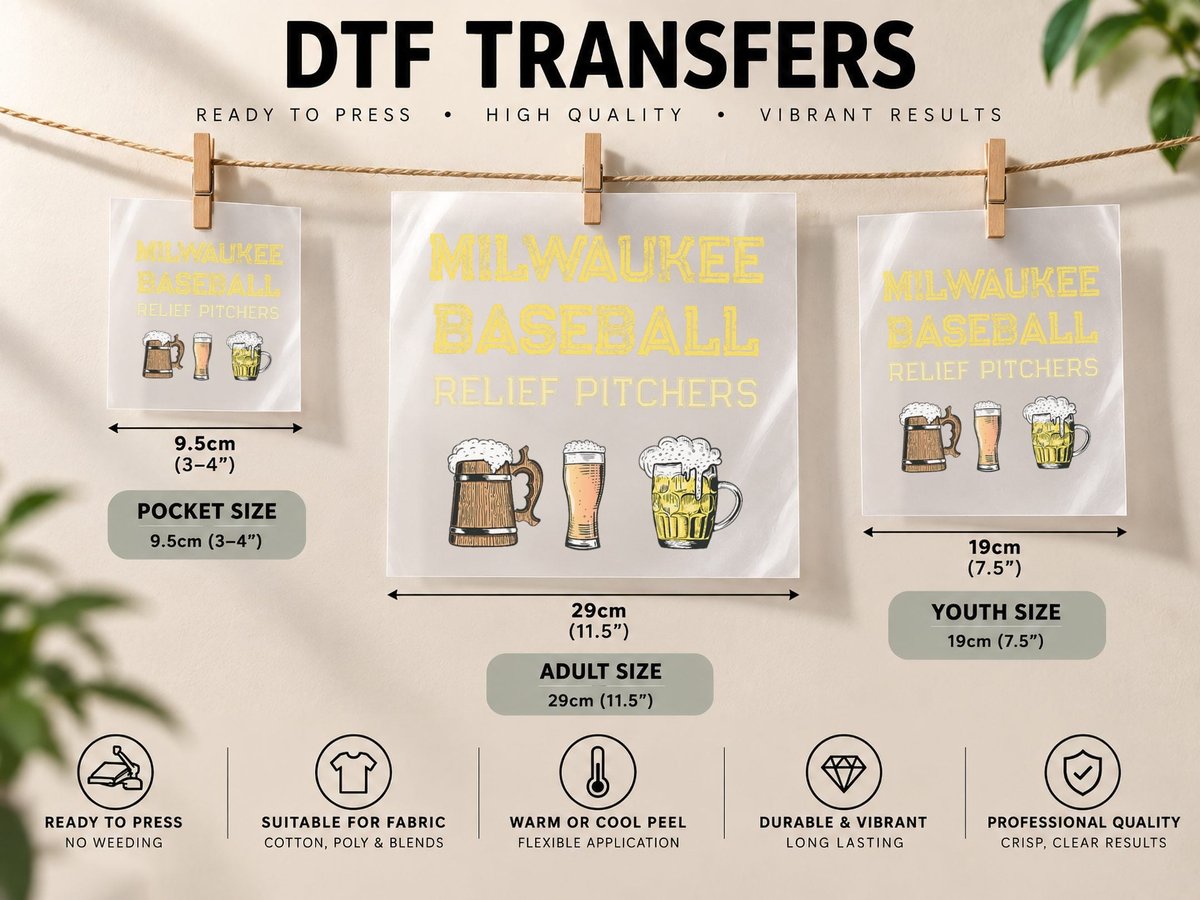 Classic Milwaukee Baseball & Beer Fan Retro Wisconsin DTF Transfer Iron On