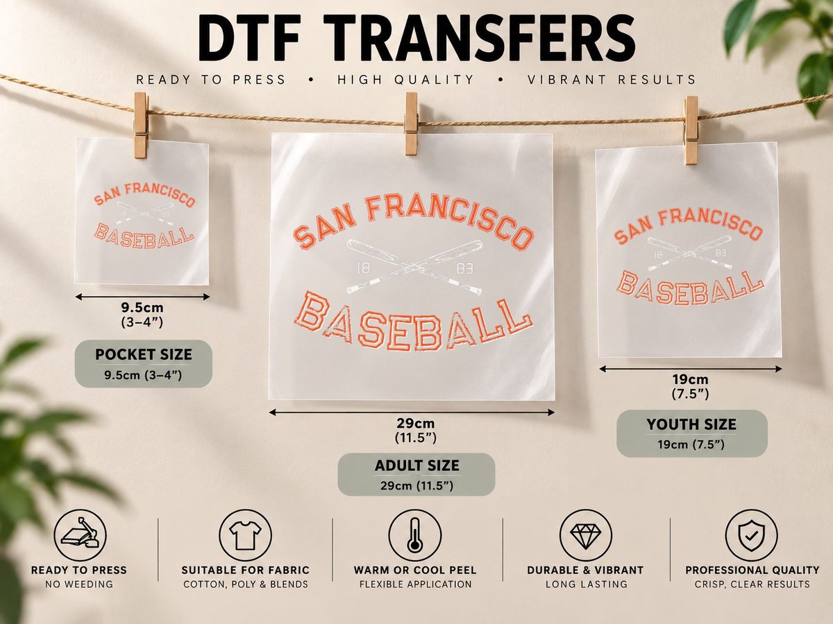 Classic San Francisco California Baseball Fan Retro Vintage DTF Transfer Iron On