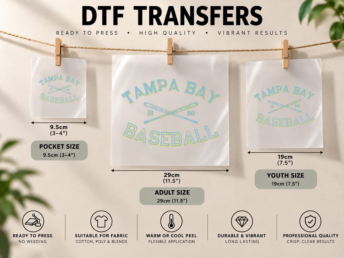 Classic Tampa Bay Florida Baseball Fan Retro Vintage DTF Transfer Iron On