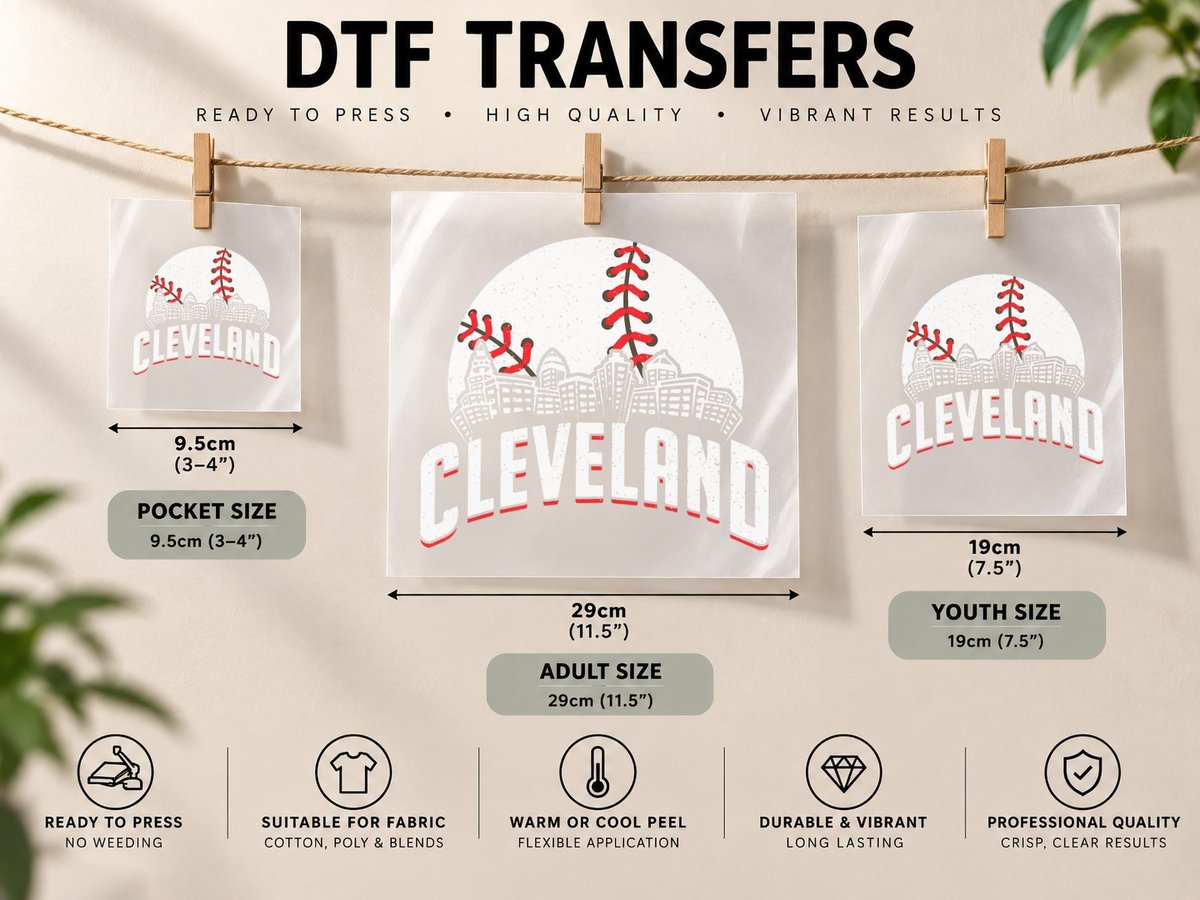 Cleveland Baseball Cityscape Skyline Retro Fan DTF Transfer Iron On