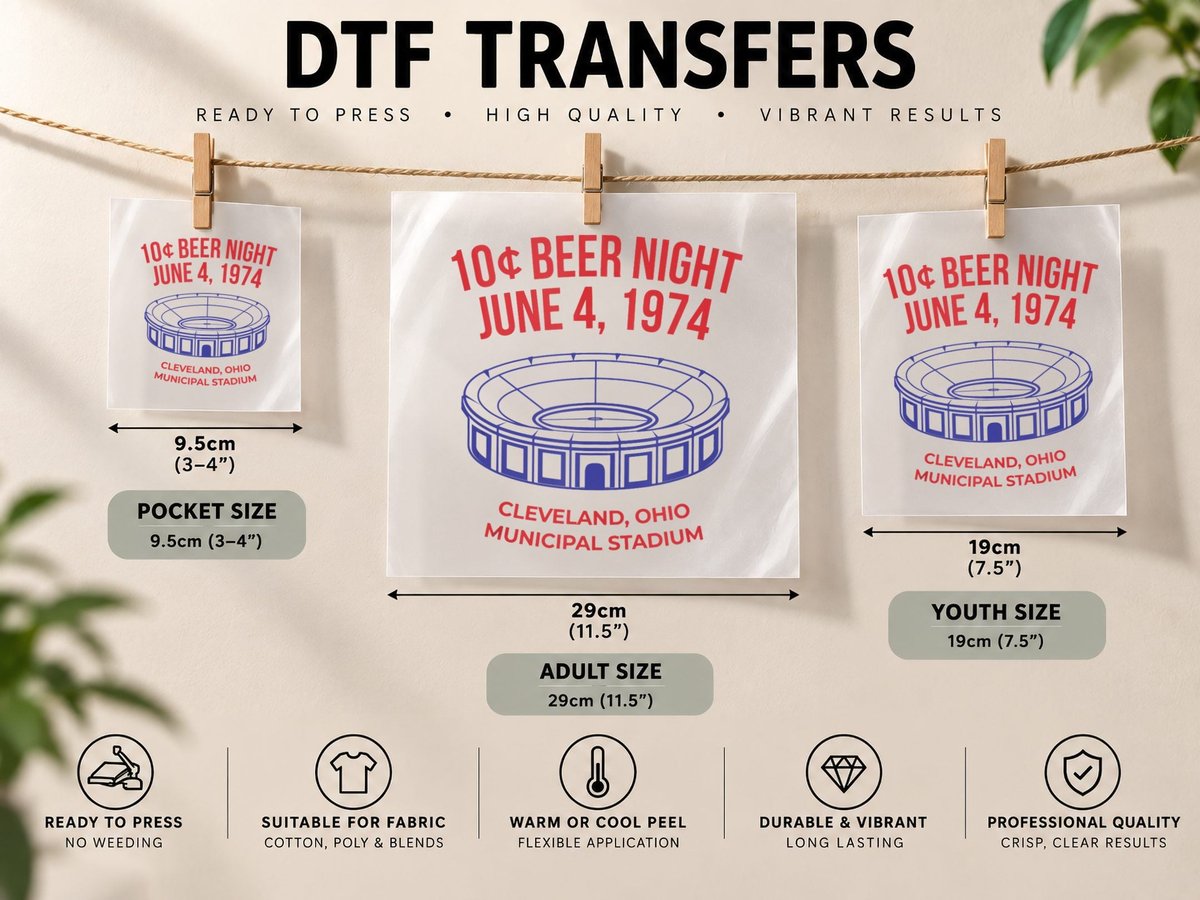 Cleveland Baseball Retro 10 Cent Beer Night DTF Transfer Iron On