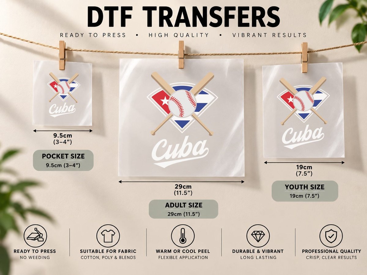 Cuba Baseball Team Cuban Flag Patriotic Beisbol DTF Transfer Iron On