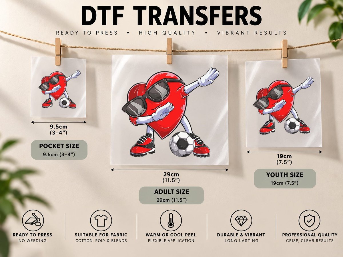 Dabbing Soccer Ball Heart Valentines Day Men Boys Kids Copy DTF Transfer Iron On