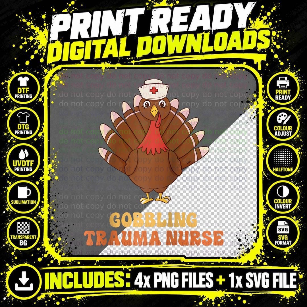 Dabbing Turkey Trauma Nurse Funny Thanksgiving Raglan Png SVG Digital Bundle