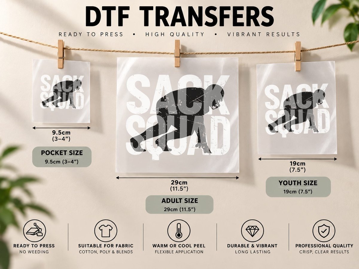 Defense Football Lineman Joke - Sack Squad Premium DTF Transfer Iron On