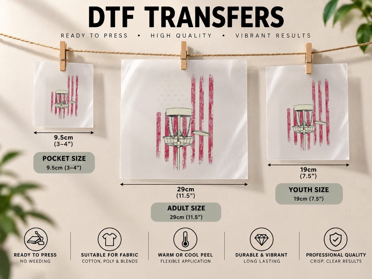 Disc Golf Vintage American Flag 4th of July Gift DTF Transfer Iron On