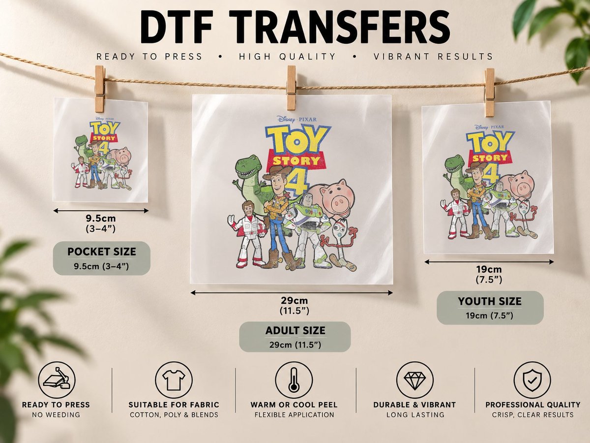 Disney Pixar Toy Story 4 Main Cast Movie Logo Poster DTF Transfer Iron On