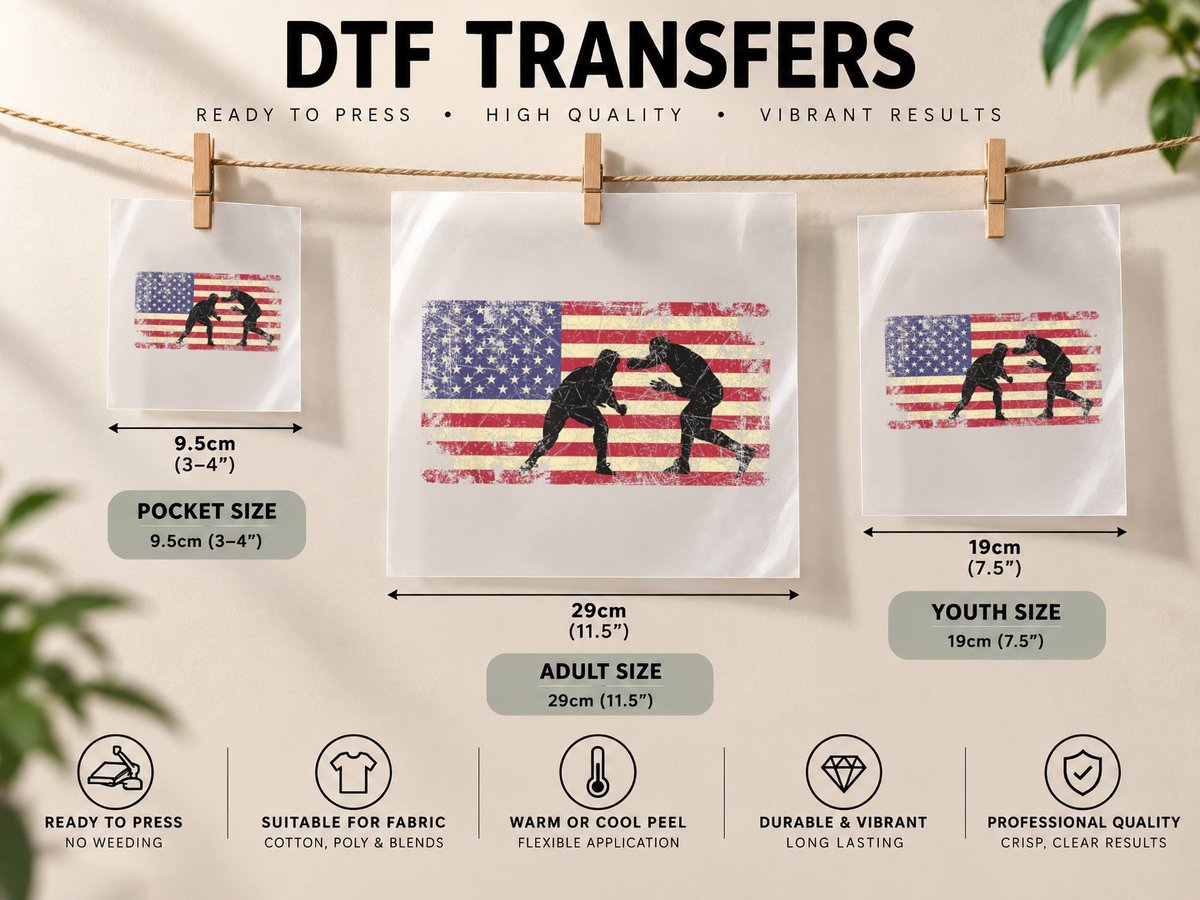 Distressed Wrestler Wrestling American Flag 4th of July DTF Transfer Iron On