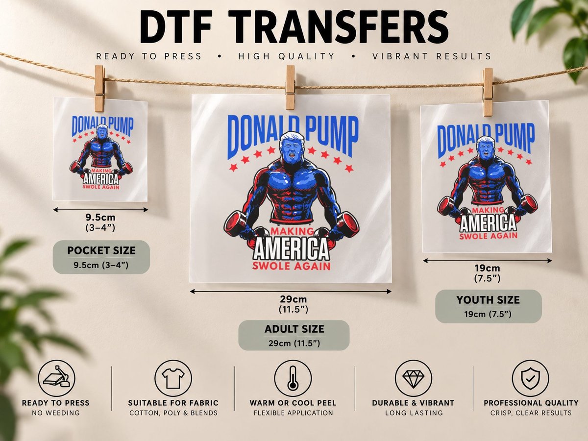 Donald Pump Swole America Trump Weight Lifting Gym Fitness DTF Transfer Iron On