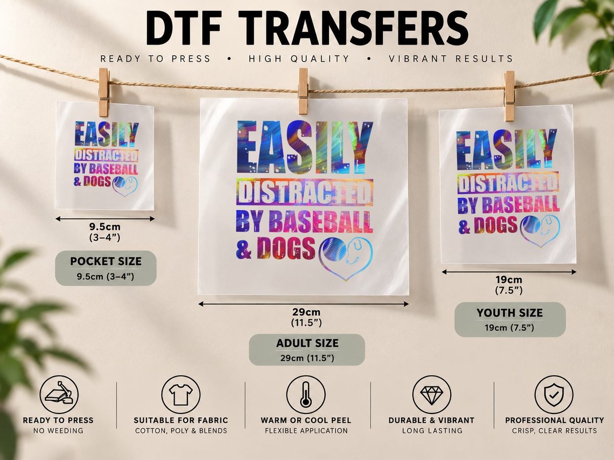 Easily Distracted by Baseball and Dogs, Game Day DTF Transfer Iron On