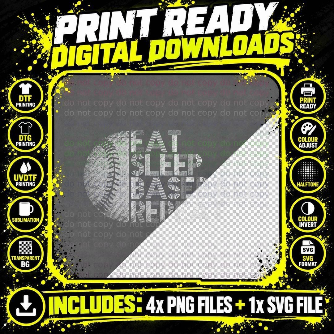 Eat Sleep Baseball Repeat Baseball Player Funny Baseball Png SVG Digital Bundle