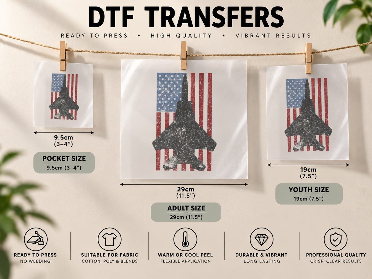 F-15 Eagle Jet Fighter Vintage Color American Flag Copy DTF Transfer Iron On