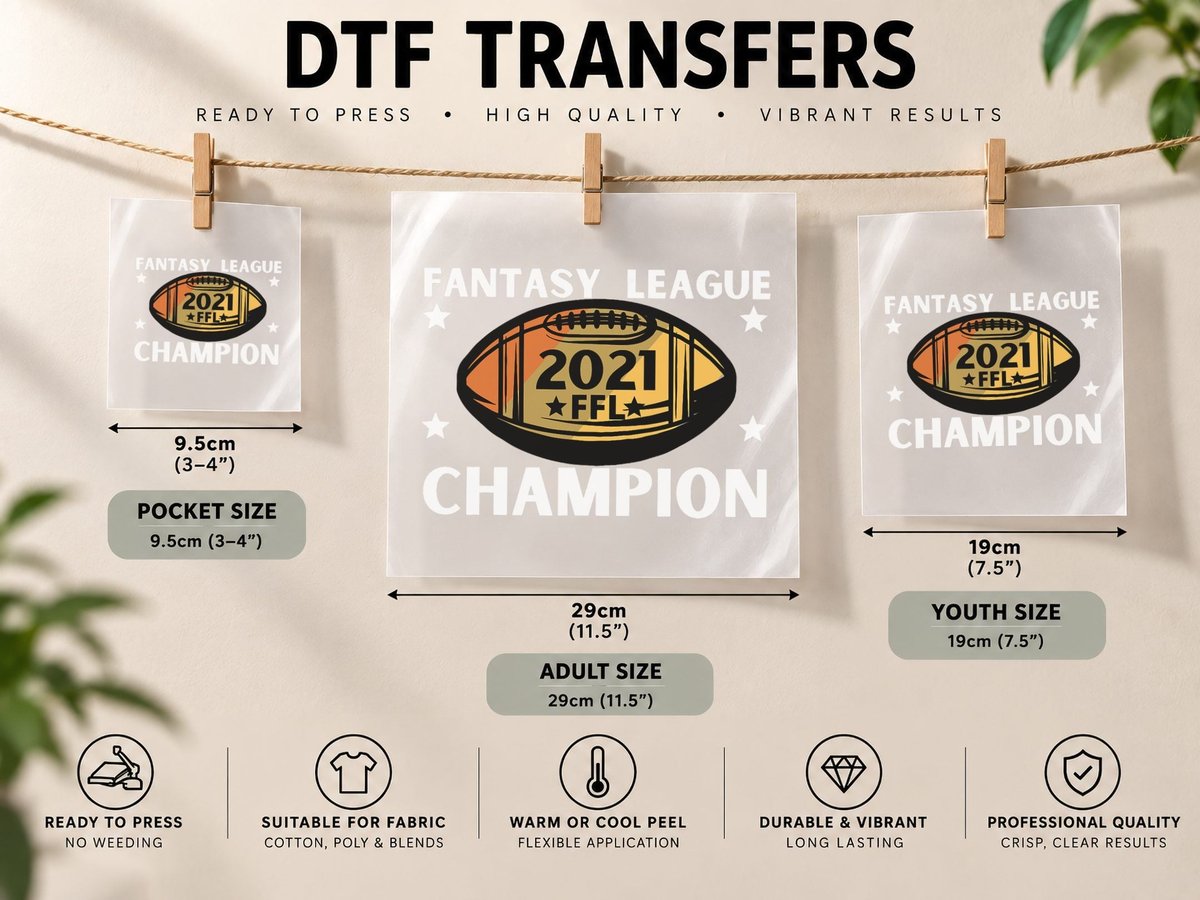 Fantasy League Champion FFL Football 2021 Winner Vintage DTF Transfer Iron On