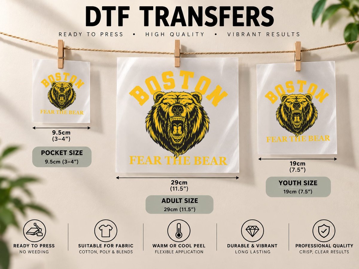 Fear the Bear Boston Hockey Copy DTF Transfer Iron On