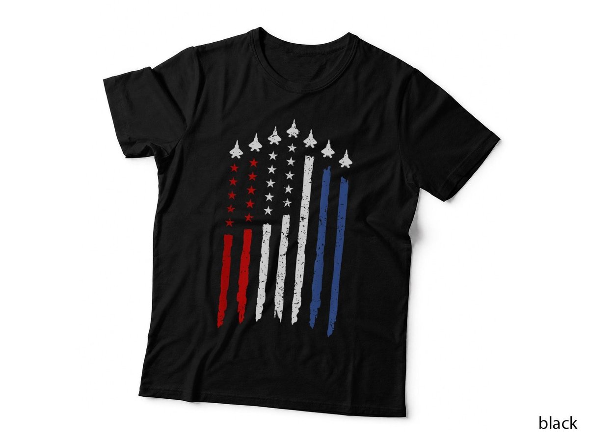 Fighter Jet Airplane USA Flag 4th of July Patriotic T-Shirt