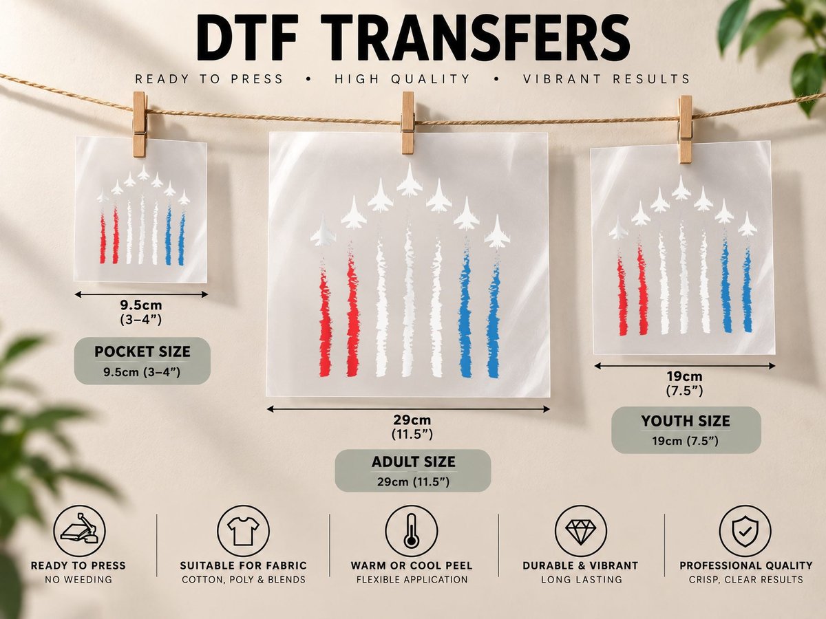 Fighter Jets Red White Blue 4th July American Flag DTF Transfer Iron On