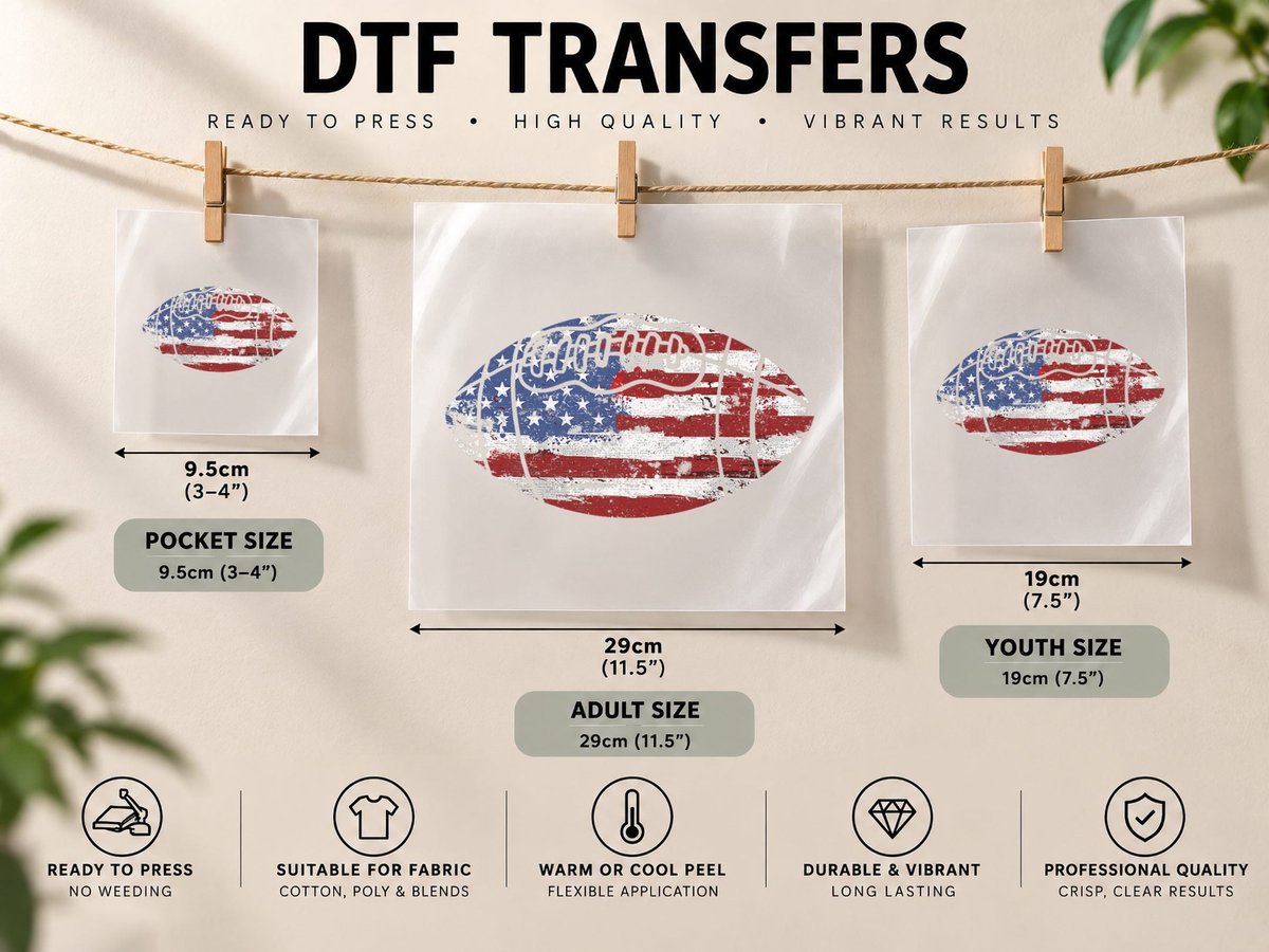 Football USA American Flag Vintage Gift DTF Transfer Iron On