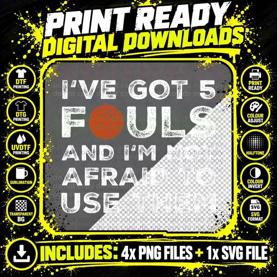 Funny Basketball Player - Hoops 5 Fouls T-Shirt Copy Png SVG Digital Bundle