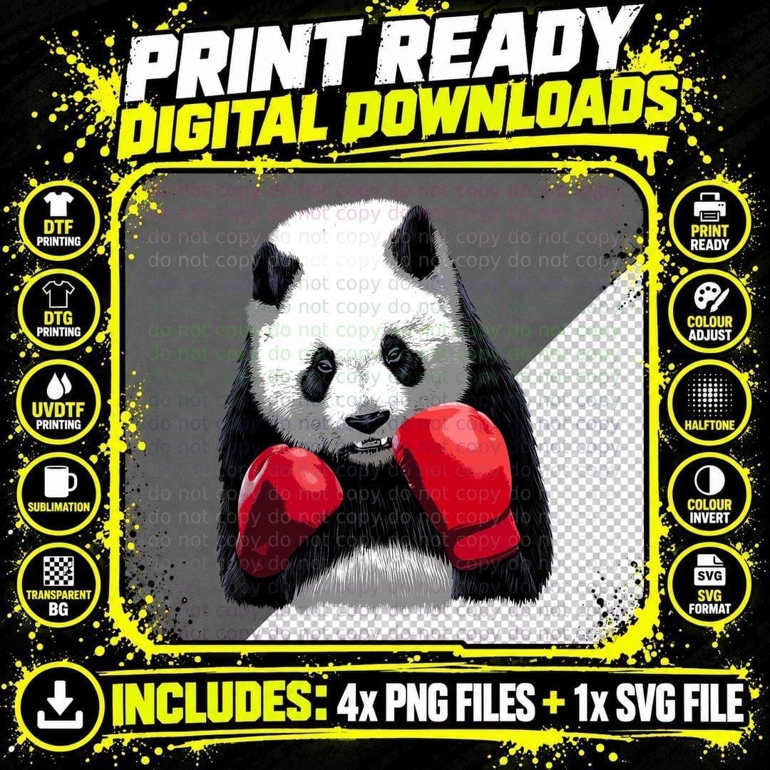 Funny Boxing Art for Men Women Boys Girls Giant Panda Png SVG Digital Bundle
