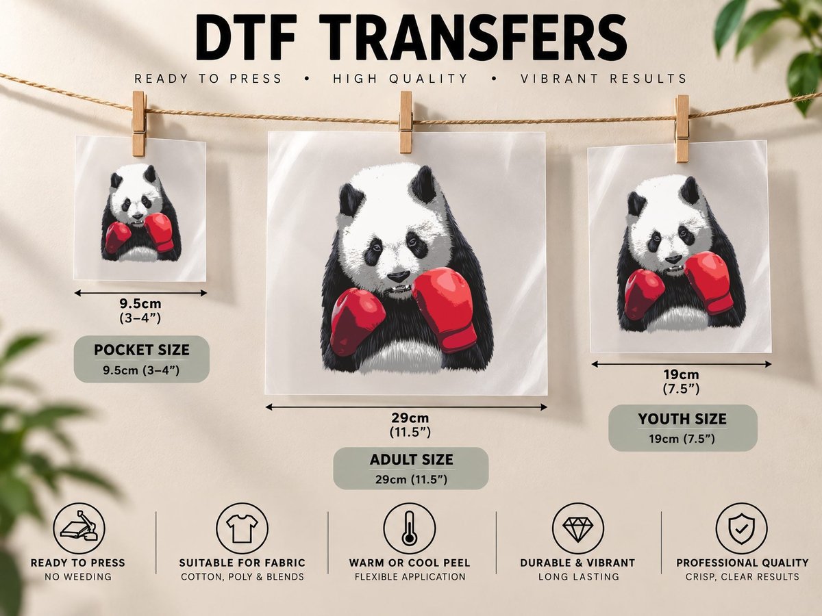 Funny Boxing Art for Men Women Boys Girls Giant Panda Lover DTF Transfer Iron On