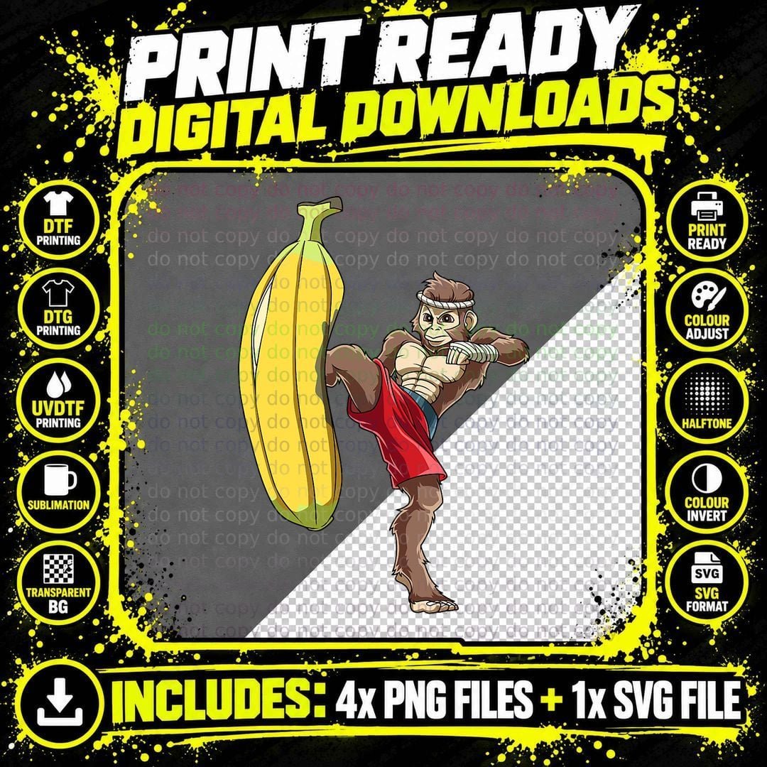 Funny Muay Thai Monkey - Thai Boxing Ape T-Shirt Png SVG Digital Bundle