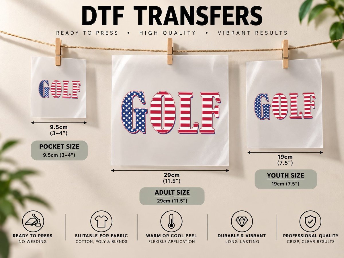 Golf American Flag - Golf DTF Transfer Iron On
