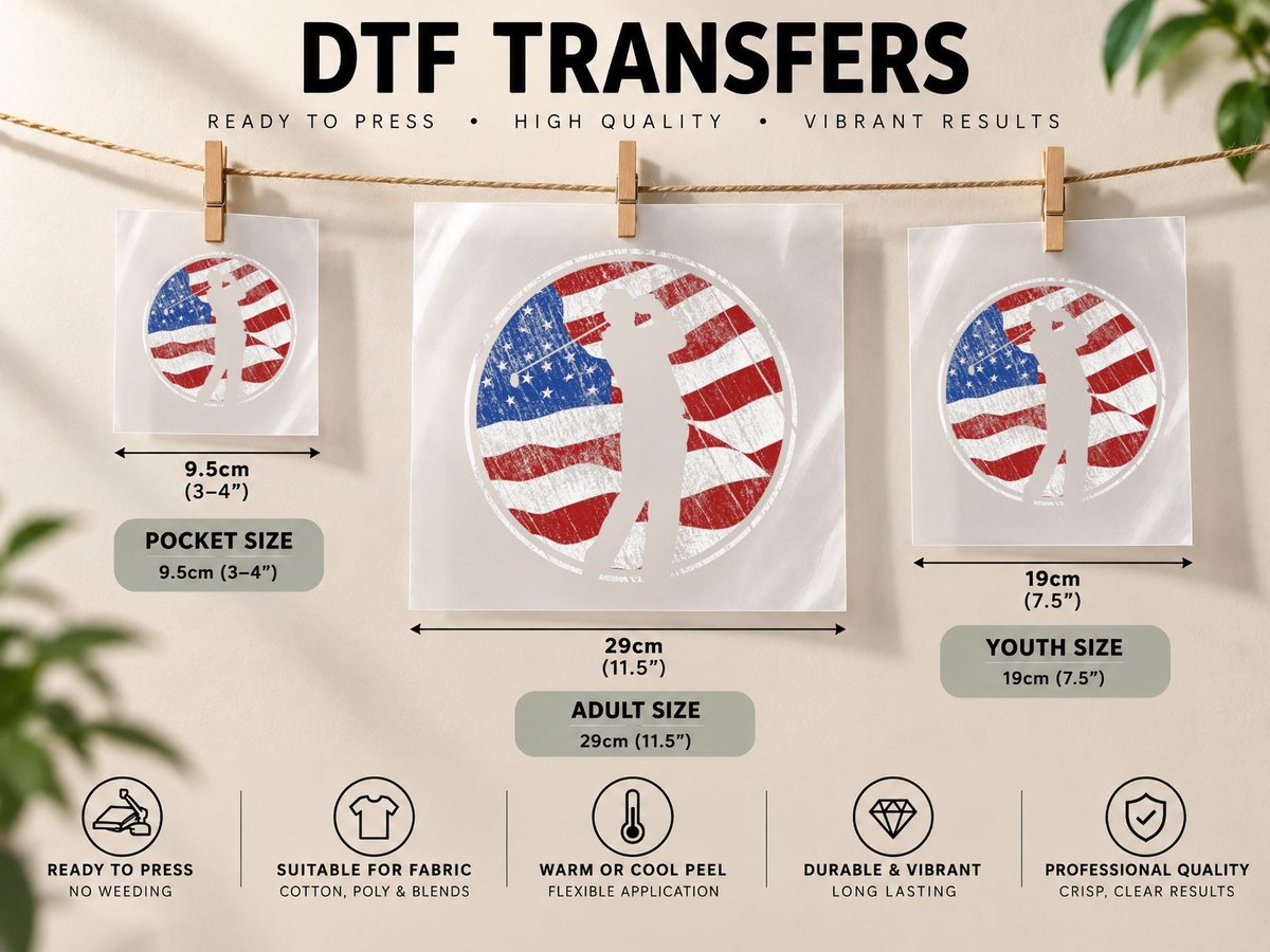 Golf American Flag USA - Golfer Vintage Golf DTF Transfer Iron On