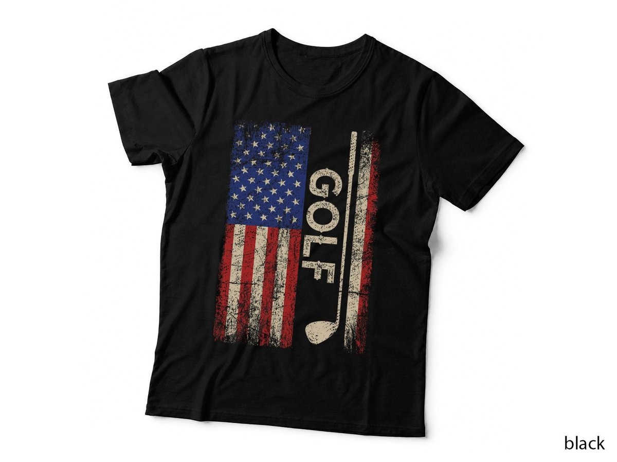 Golf American USA Flag Shirts Vintage Golfer Dad Men Tee T-Shirt