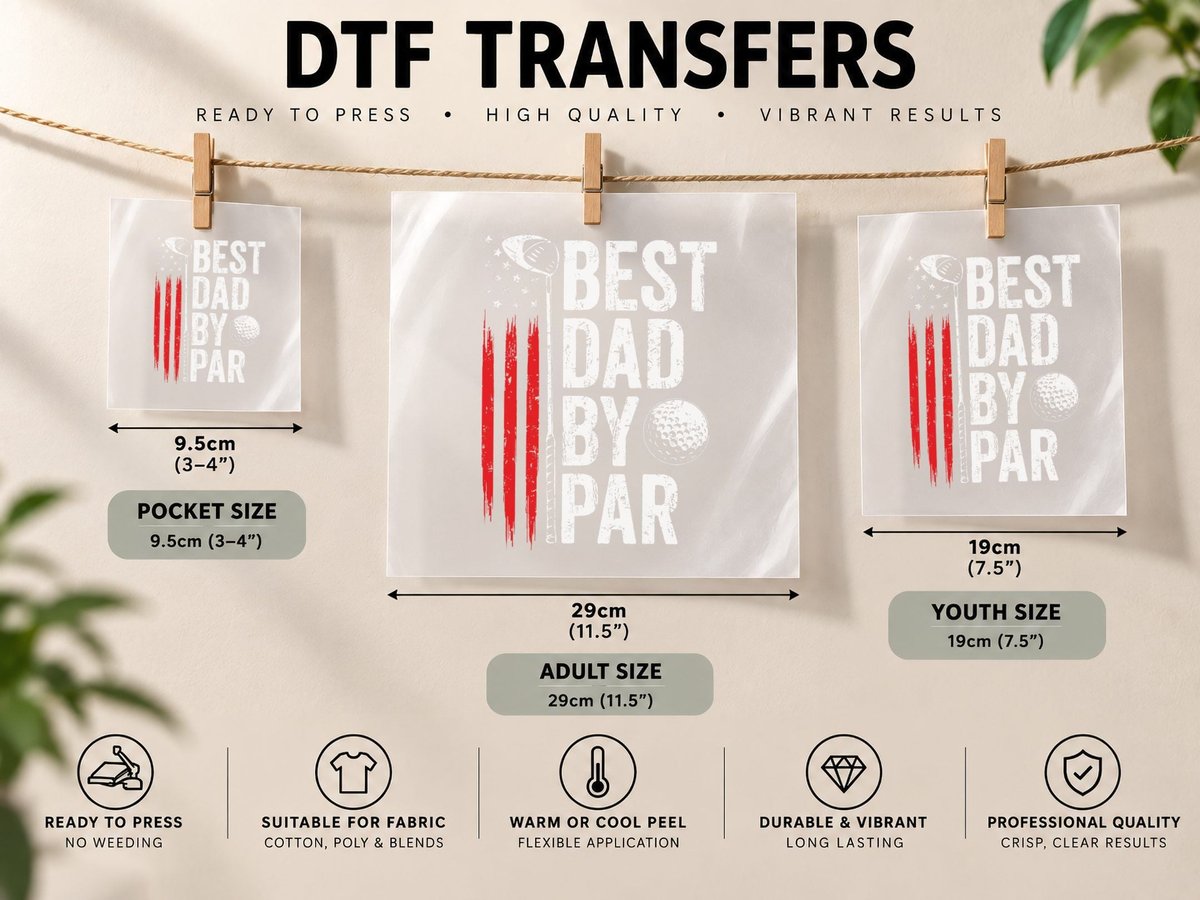 Golf Best Dad by Par Daddy Golfer American Flag Father's DTF Transfer Iron On
