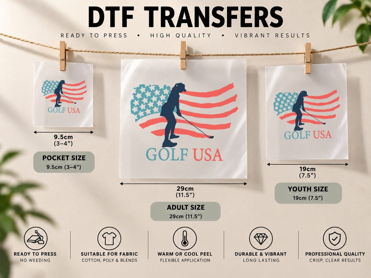 Golf Player Golf USA Team Coach American Flag DTF Transfer Iron On