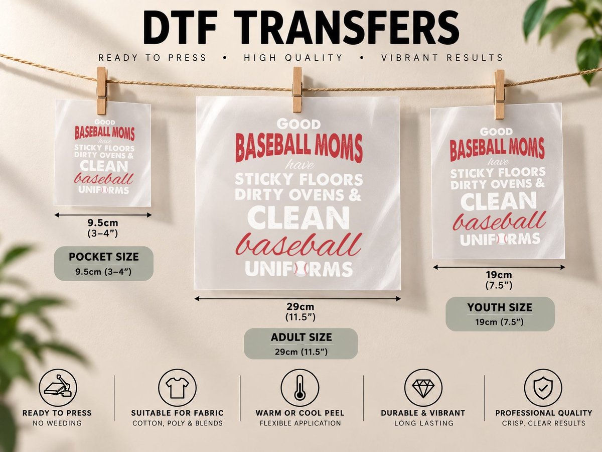 Good Baseball Moms, Stadium Lights, Glove and Cap DTF Transfer Iron On