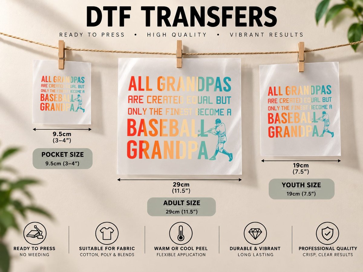 Grandpa Baseball Design, Team Spirit, Slugger Mood DTF Transfer Iron On