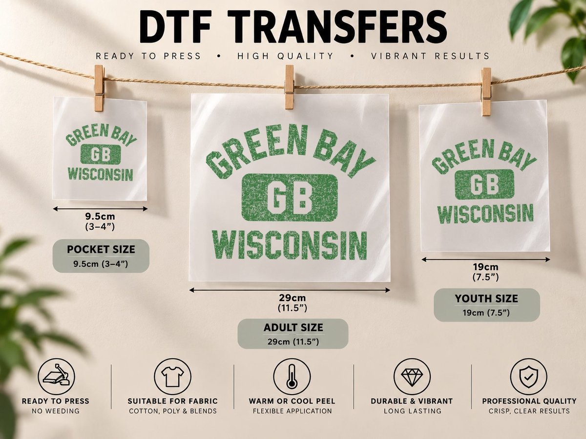Green Bay Wisconsin GB Gym Style Distressed Green Print DTF Transfer Iron On