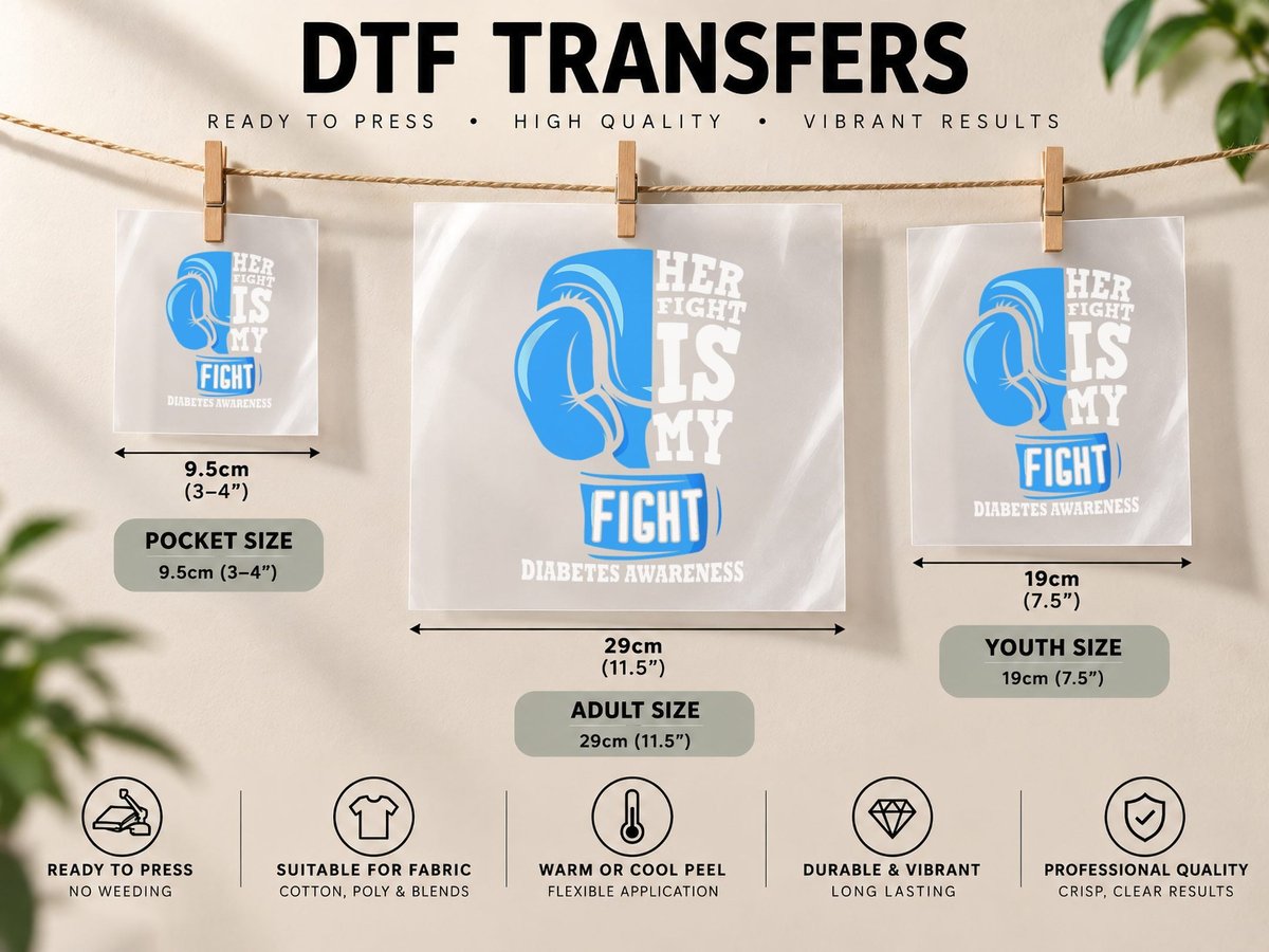 Her Fight Is My Fight Boxing Glove Diabetes Awareness Month DTF Transfer Iron On