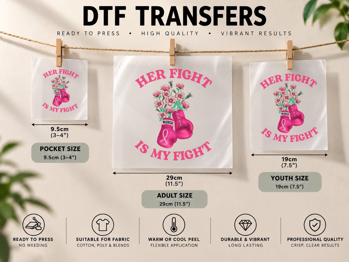 Her Fight Is My Fight Boxing Pink Ribbon Breast Cancer DTF Transfer Iron On