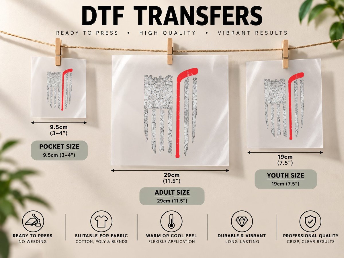 Hockey American Flag Hockey DTF Transfer Iron On