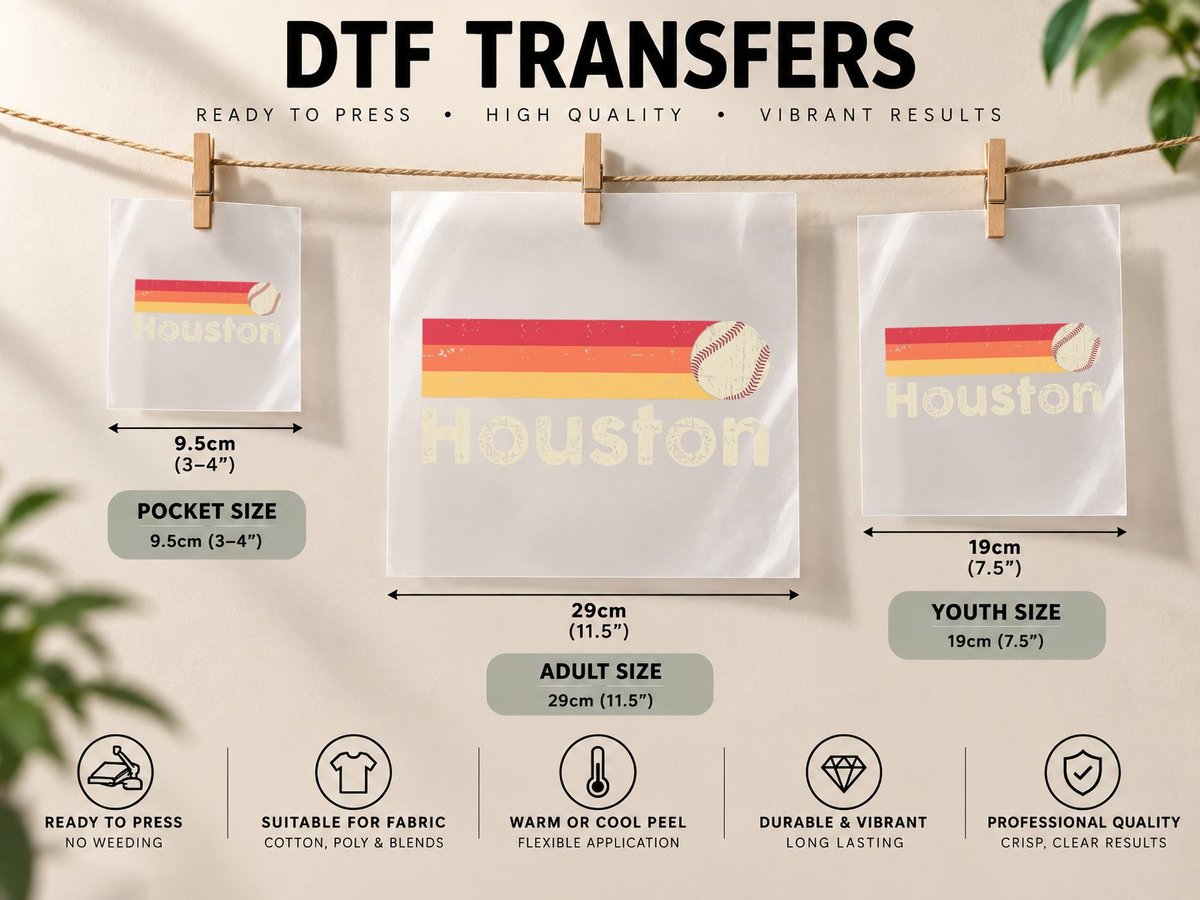 Houston Love Baseball Strong Stripes DTF Transfer Iron On
