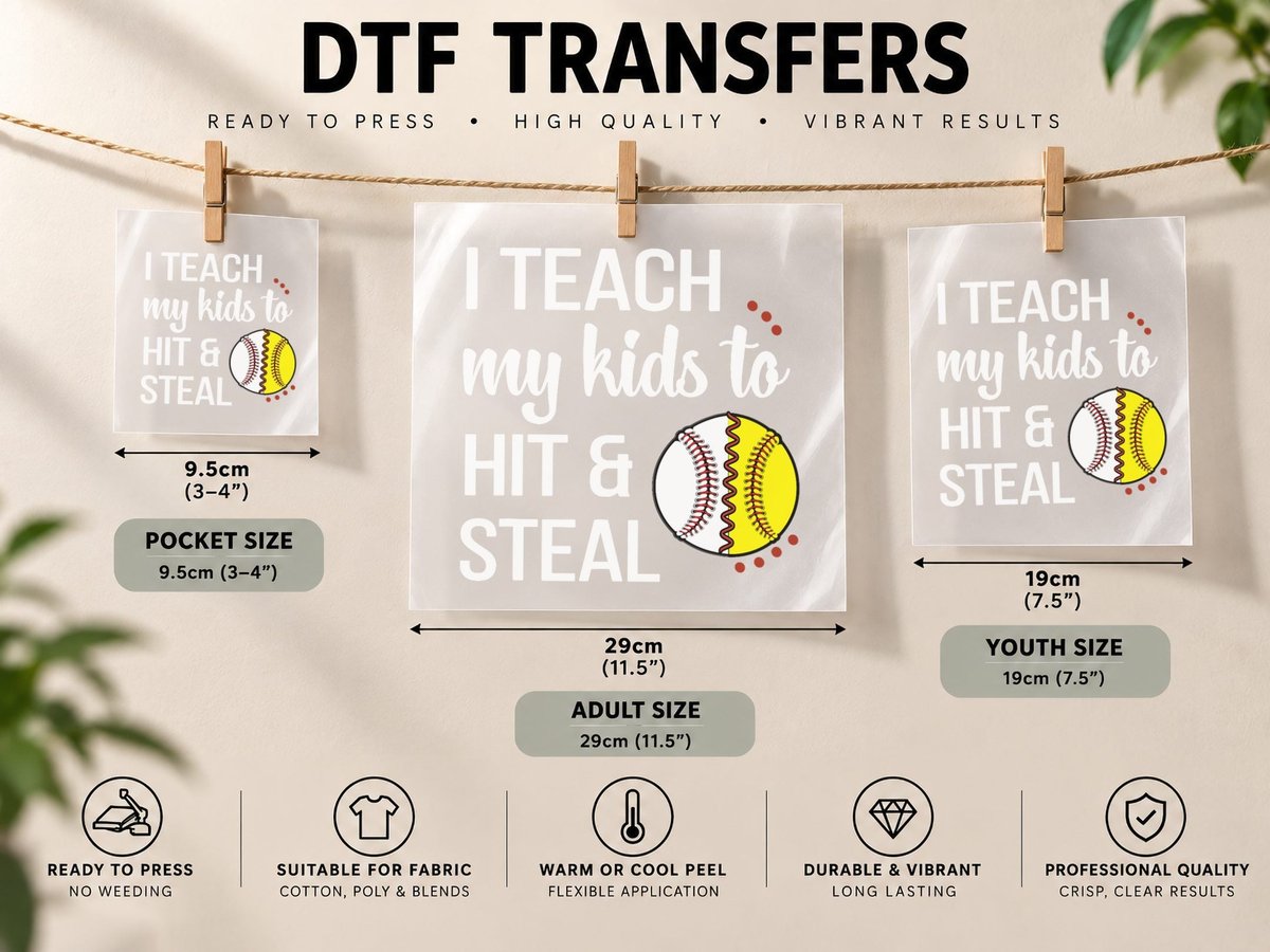 I Teach My Kids to Hit & Steal Proud Softball Baseball Mama DTF Transfer Iron On