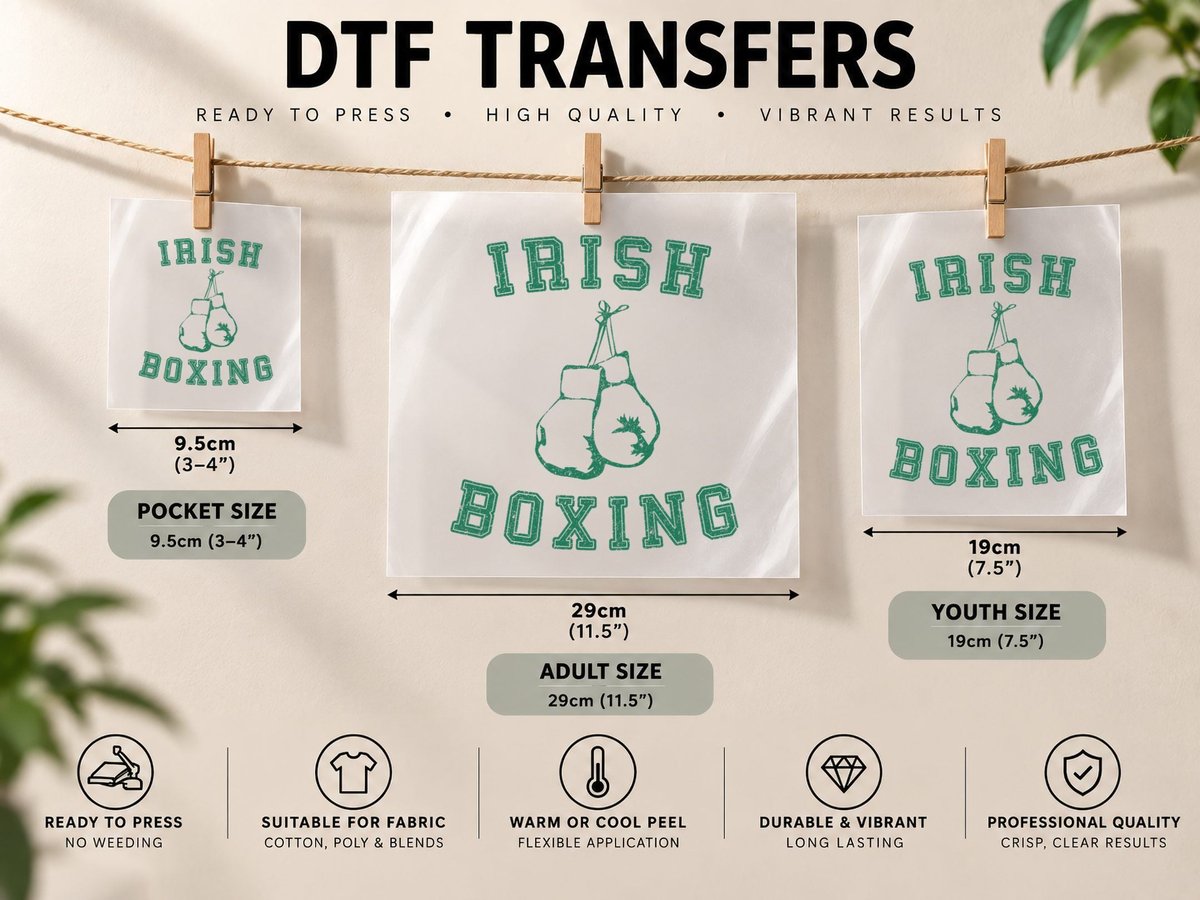 Irish Boxing Green Vintage Distressed Style DTF Transfer Iron On