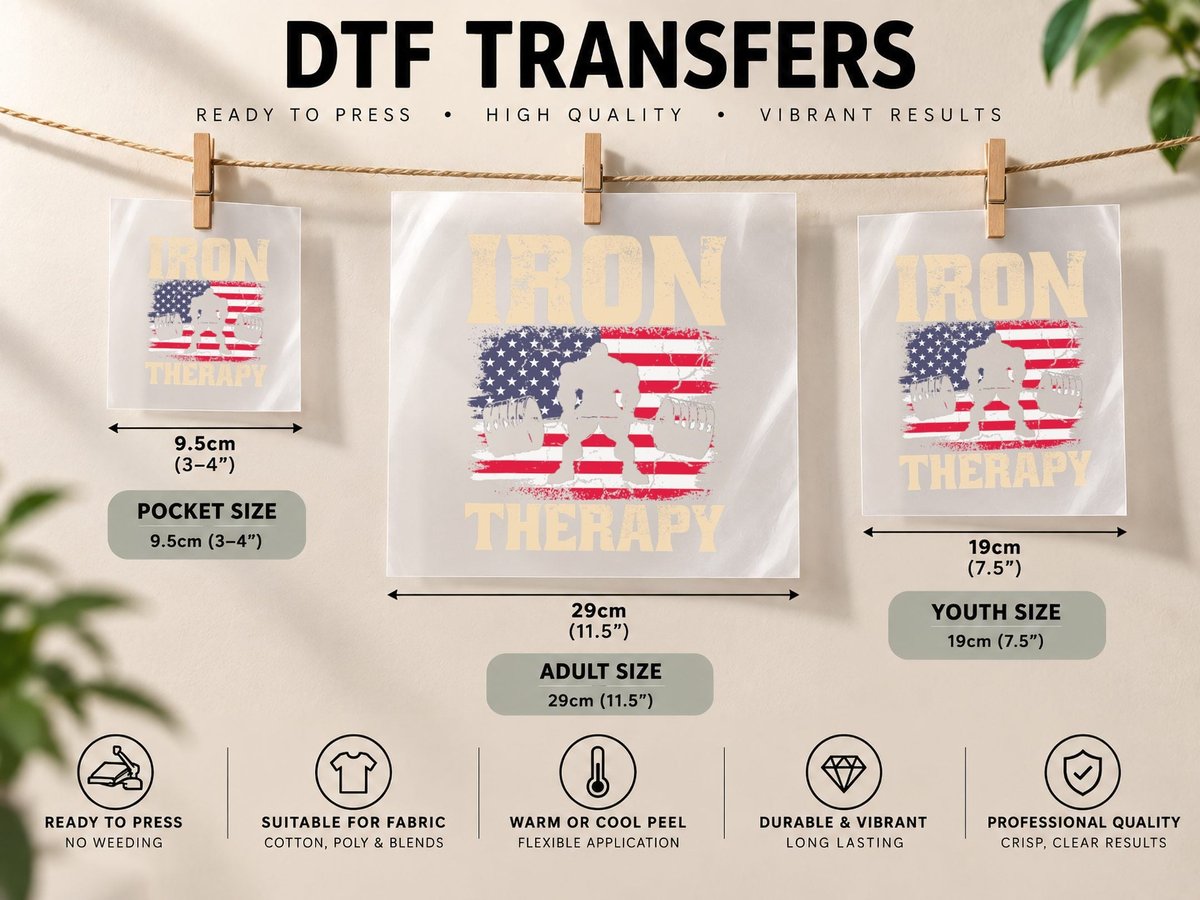 Iron Therapy Gym Deadlift Powerlift with USA American Flag DTF Transfer Iron On