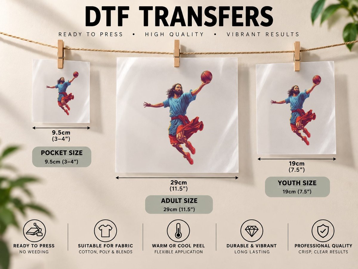 Jesus Christ Playing Basketball - Funny Dunking Team Heaven DTF Transfer Iron On