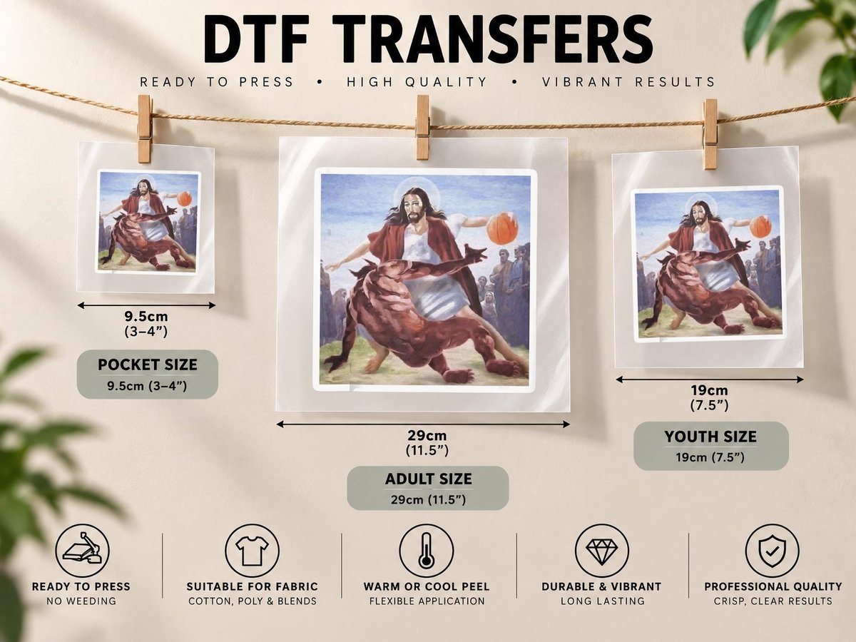 Jesus Crossing up Satan Basketball DTF Transfer Iron On