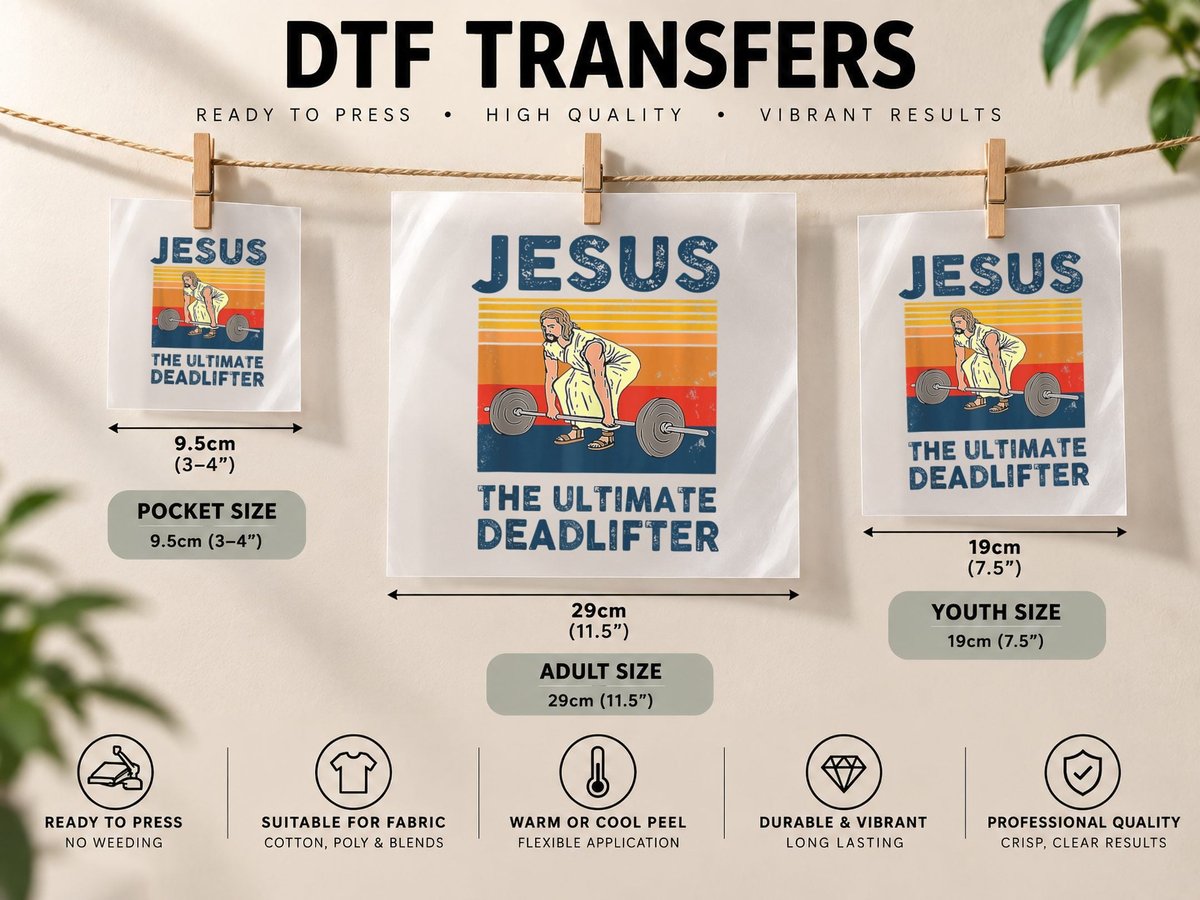 Jesus Ultimate Deadlifter Gym Bodybuliding Ness DTF Transfer Iron On