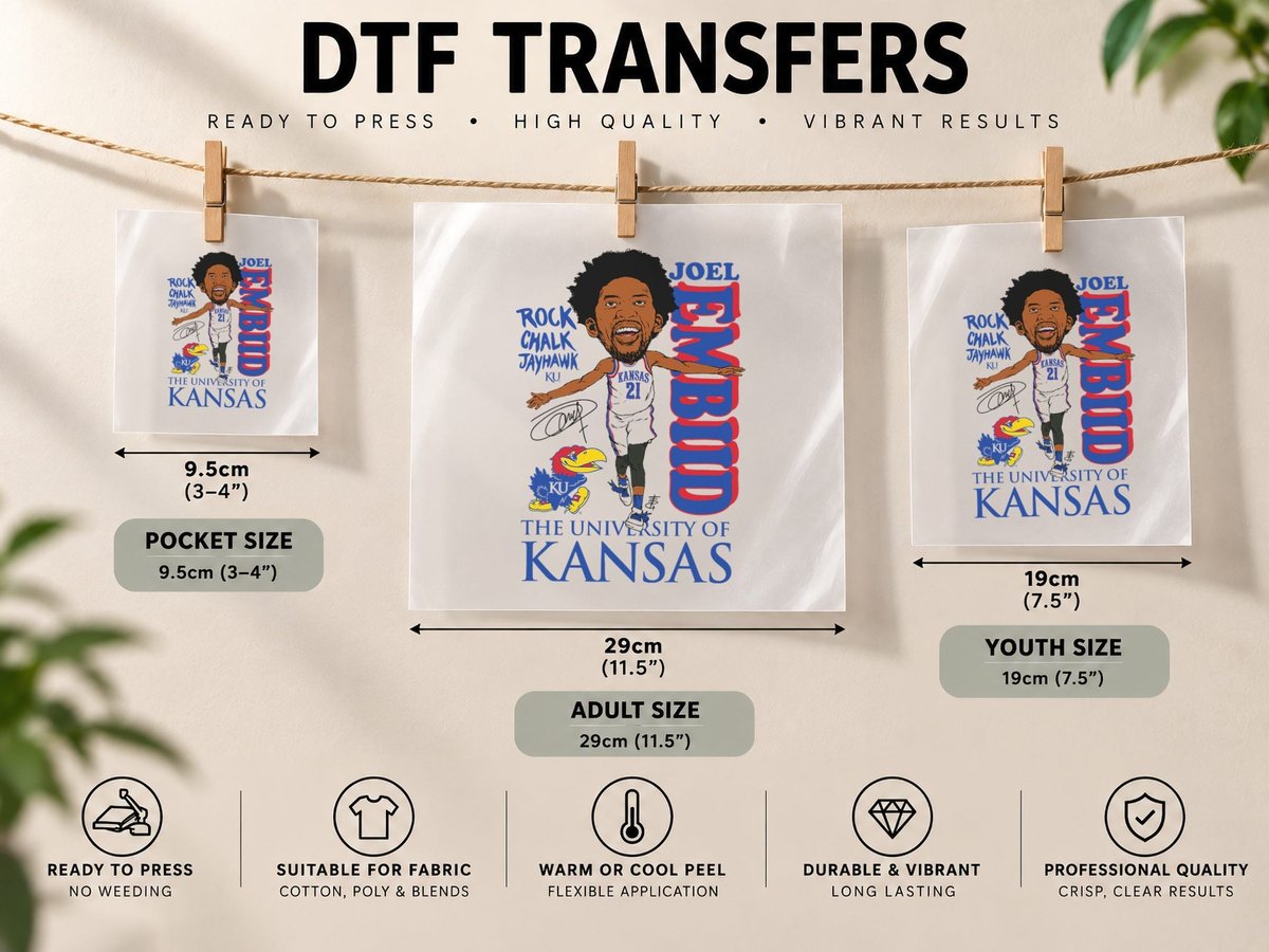 Joel Embiid Kansas Jayhawks Basketball Player DTF Transfer Iron On